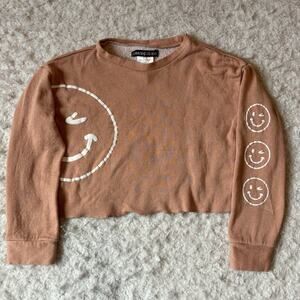 Limited Too Y2K Kids Girls Size 8 Orange Smiley Faces Long Sleeve Shirt